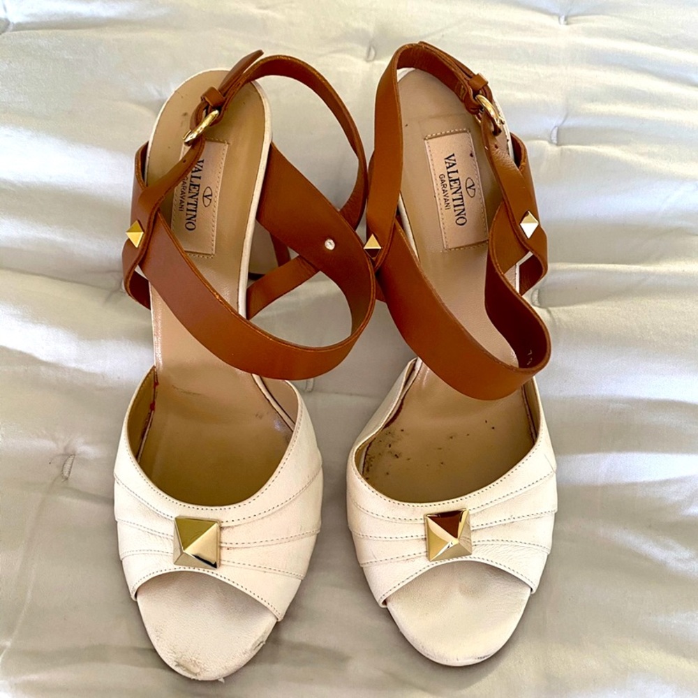 Valentino Garavani White/Brown Heels 38.5